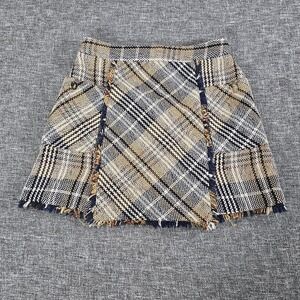 ZARA Women's Tweed Plaid Mini Skirt Size Medium Preppy Pockets